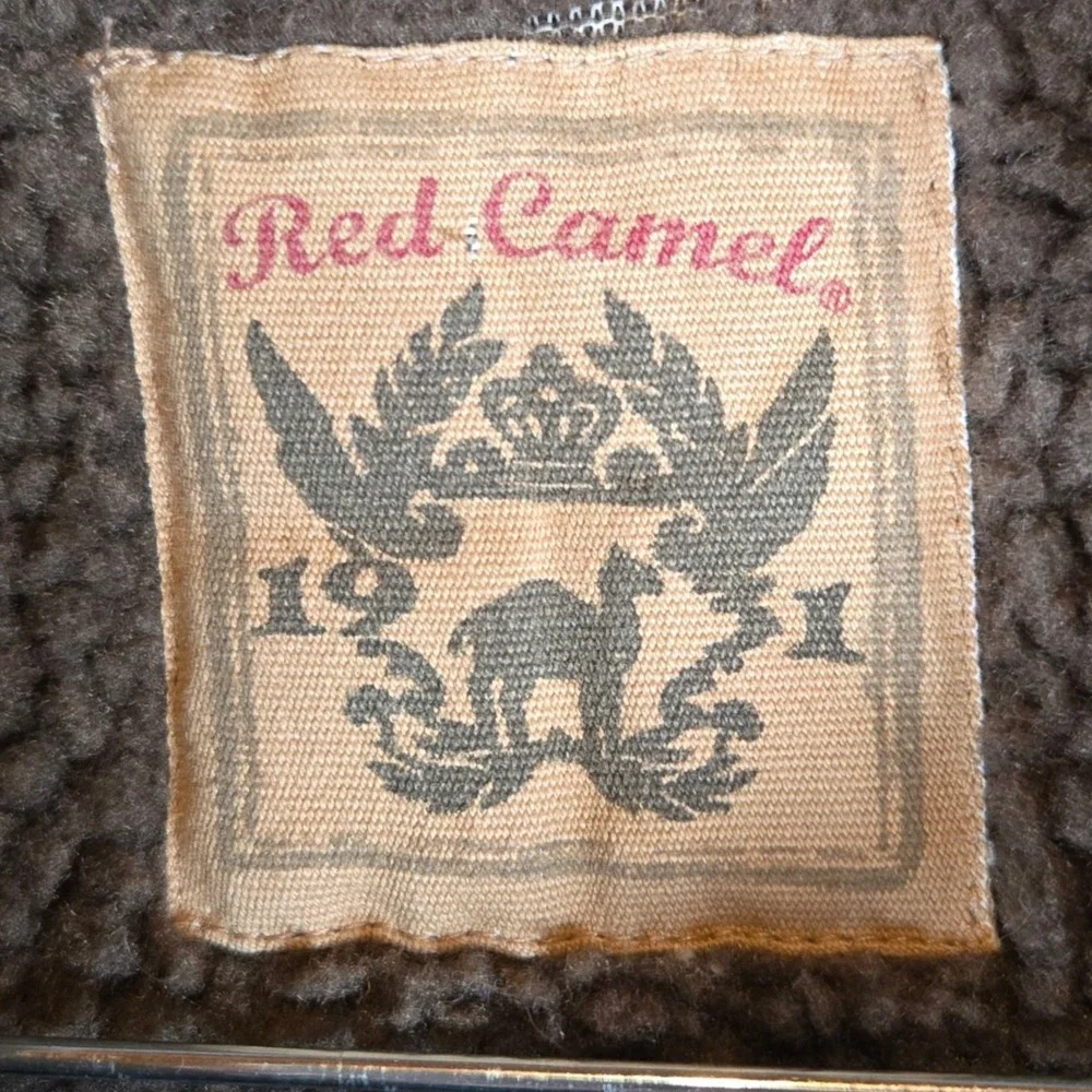 Red Camel Mens Sherpa‎ Lined Utility Jacket Tan Military Style Button Zip Size M